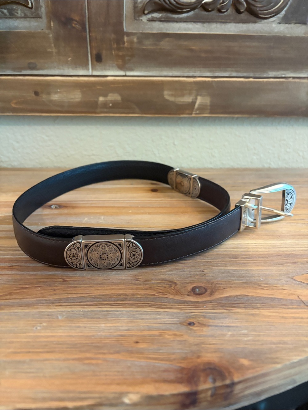Vintage Brighton Y2K Southwestern Reversible Black/Brown & Silver Belt